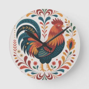 Traditionell Folk Art Tupp Illustration Rund Klocka