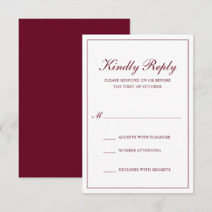 Traditionell formell Elegant Burgundy Bröllop OSA Kort