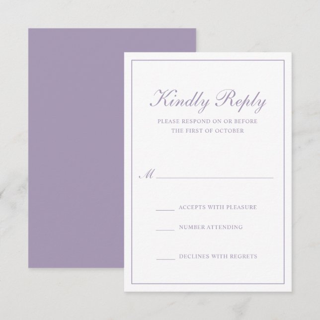 Traditionell formell lavender Dusty Lila Bröllop OSA Kort (Fram/baksida)