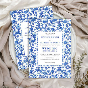 Traditionell fransk Toile blå blomsterbröllop  Inbjudningar