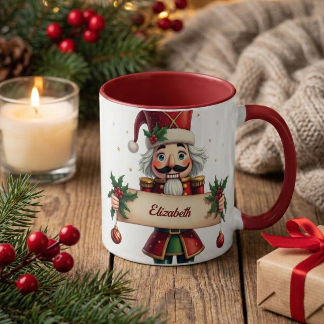Traditionell frestig näsborre jul, två tonåringar mugg (Personalized Nutcracker Christmas Mug with Name – Cozy Holiday Gift)