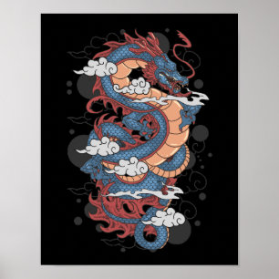 Traditionell gammal japansk draken TattoArt Pos Poster
