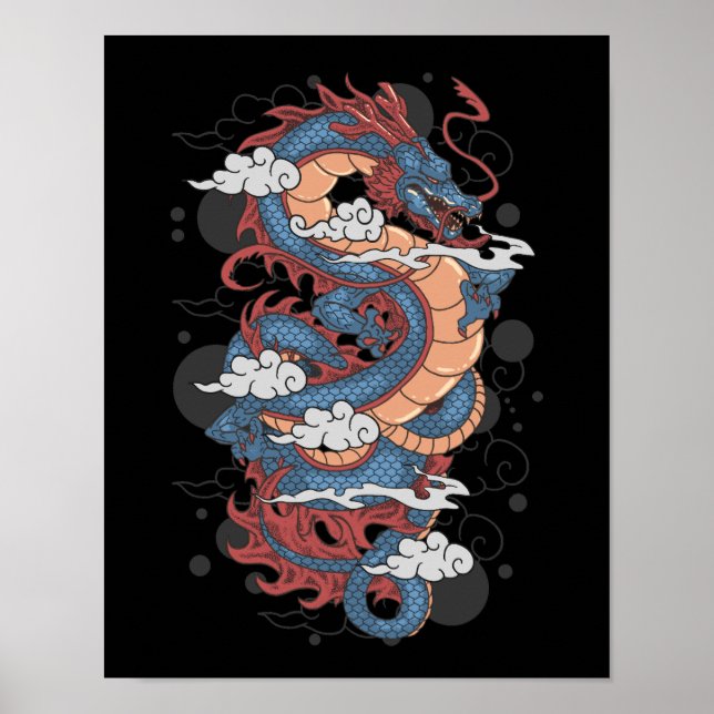 Traditionell gammal japansk draken TattoArt Pos Poster (Framsidan)