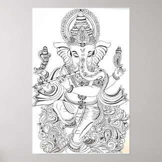 Traditionell Ganesha-linjekonst Poster