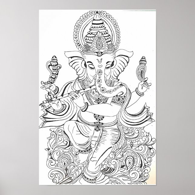 Traditionell Ganesha-linjekonst Poster (Framsidan)