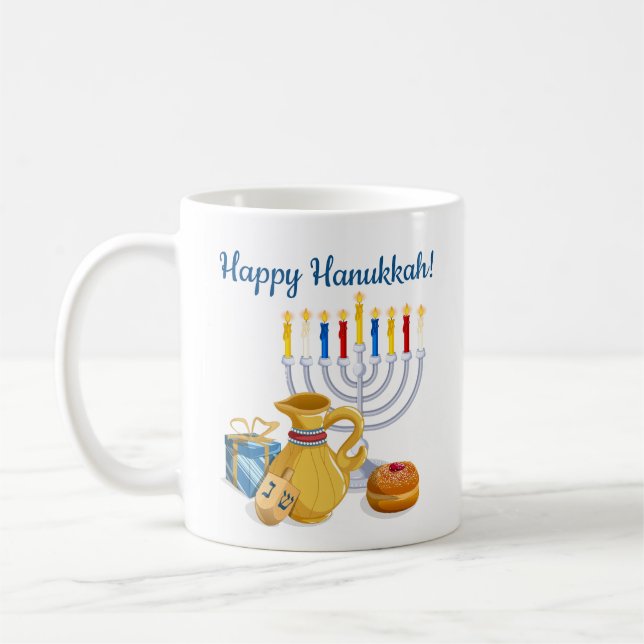 Traditionell Glad Hanukkah Chag Sameach Menorah Kaffemugg (Vänster)
