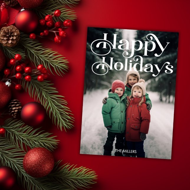 Traditionell God Jul Minimal 1 Foto Elegant Julkort (Traditional Happy Holidays Minimal 1 Photo Elegant Holiday Card)