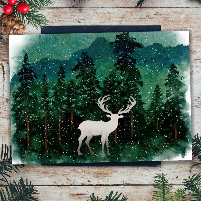 Traditionell God Jul Renar i Skogen Julkort (Front)