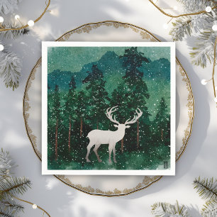 Traditionell God Jul Renar i Skogen Pappersservett