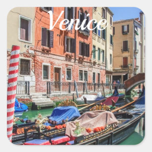 Traditionell gondola i Venedig Fyrkantigt Klistermärke