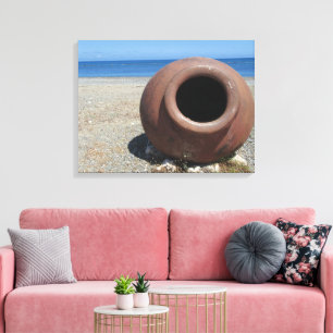 Traditionell grekisk Terracotta Pot på stranden Canvastryck