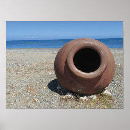 Traditionell grekisk Terracotta Pot på stranden Poster