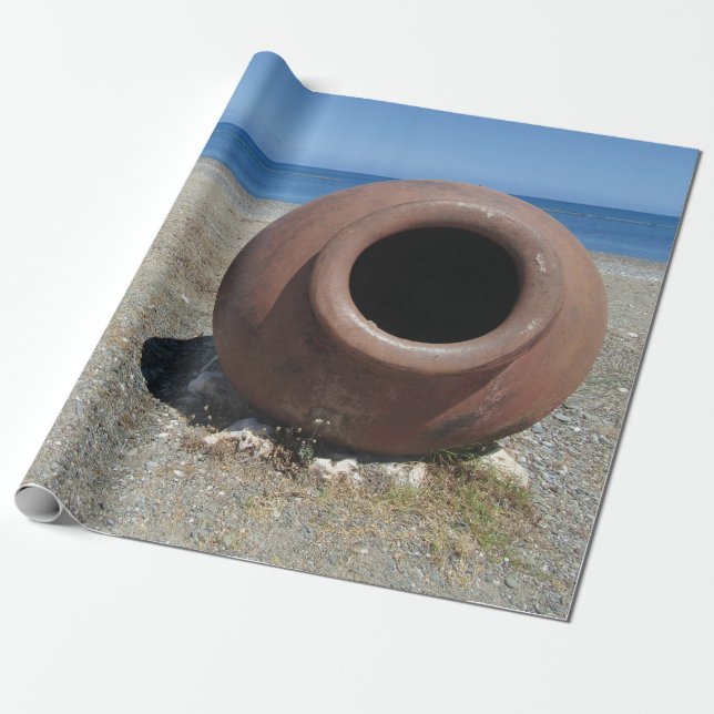 Traditionell grekisk Terracotta Pot på stranden Presentpapper (Utrullad)