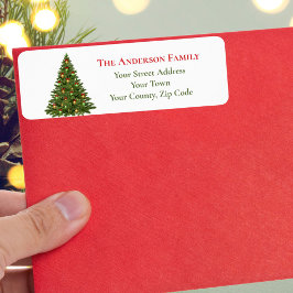 Traditionell grön julgran röda band namn returadress etikett