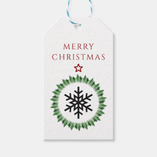 Traditionell grön krans snöflinga God Jul Presentetikett