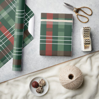 Traditionell grön röd Tartan-rutig jul Presentpapper