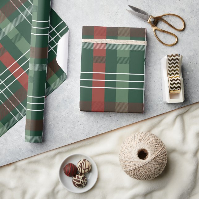 Traditionell grön röd Tartan-rutig jul  Presentpapper (Hantverk)