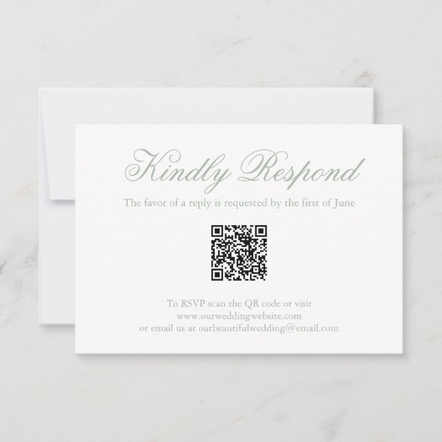 Traditionell Grönt - formell QR-kod Bröllop OSA Kort (Framsida)