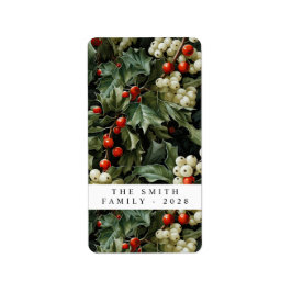 Traditionell Grönt Holly Helgdag Adressetikett
