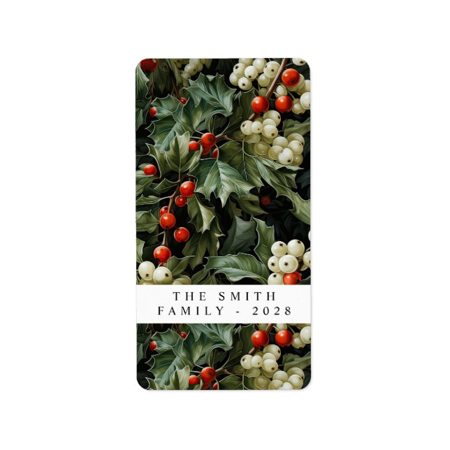 Traditionell Grönt Holly Helgdag Adressetikett (Framsidan)