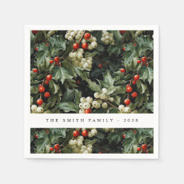 Traditionell Grönt Holly Helgdag Pappersservett