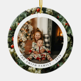 Traditionell Grönt Holly Helgdag Photo Julgransprydnad Keramik