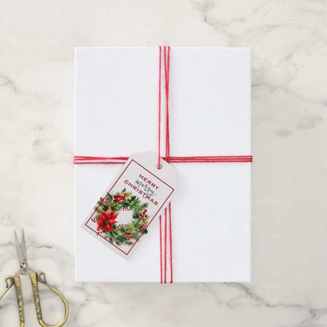 TRADITIONELL GRÖNT MED RÖD BOW CHRISTMAS PRESENTETIKETT (Med Snöre)