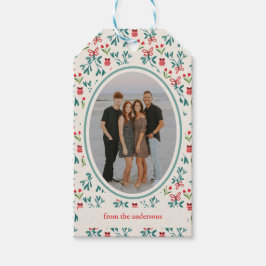 Traditionell Grönt och Red Grand Millenial Mönster Presentetikett