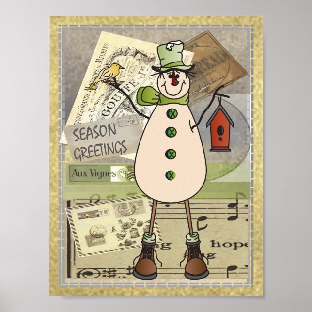 Traditionell Grönt Snögubbe Poster (Framsidan)