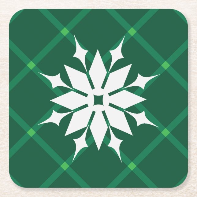 Traditionell grönt som har snöflingat vintertid underlägg papper kvadrat (Framsidan)