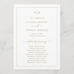 Traditionell gul monogram elegant bröllop program