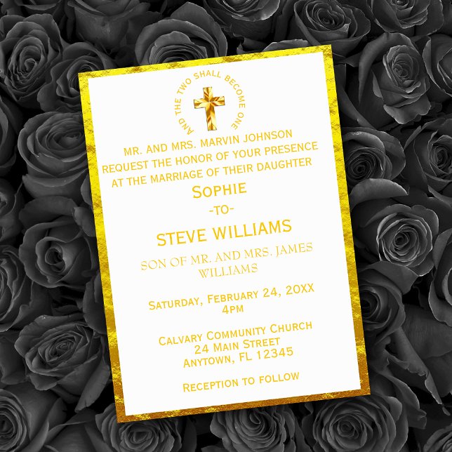 Traditionell Guld Christian Kor Bröllop Inbjudningar (Traditional Gold Christian Cross Wedding Invitation)