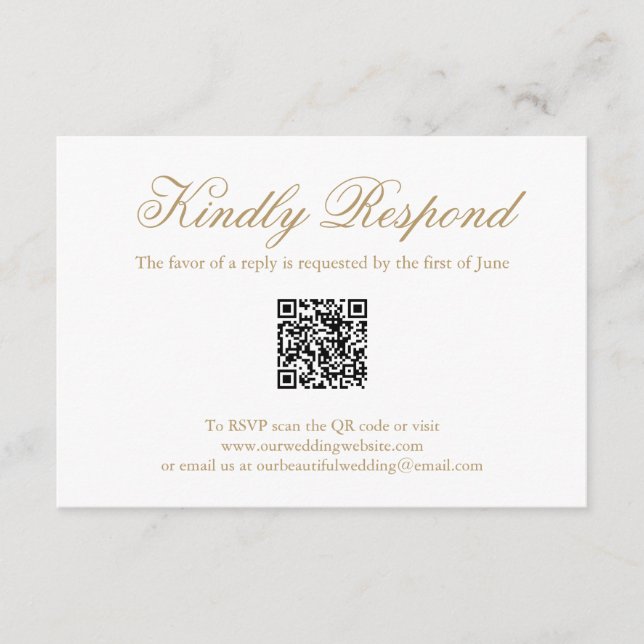 Traditionell Guld-formell QR-kod Elegant bröllop OSA Kort (Framsida)