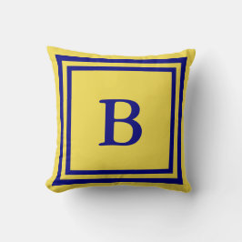 Traditionell Gult och marinblått monogram Kudde