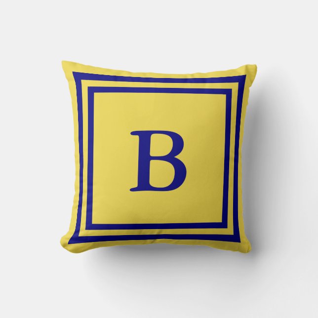 Traditionell Gult och marinblått monogram Kudde (Framsida)