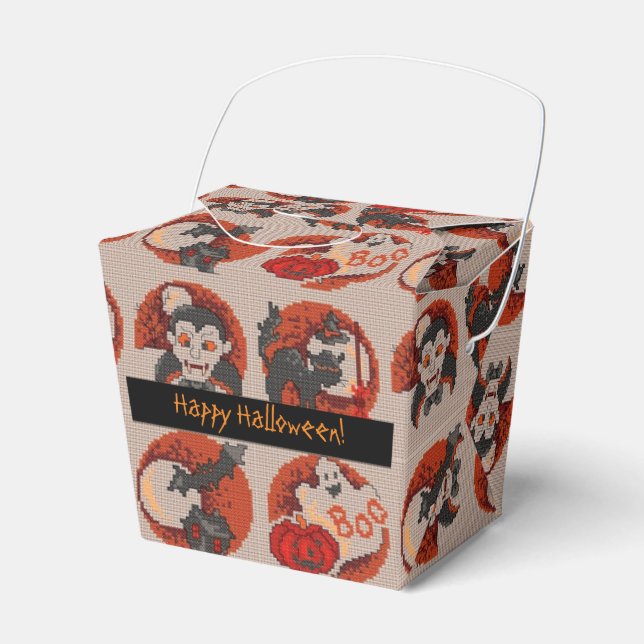 Traditionell Halloween Faux Kor-Stitch Favor Box2 Presentaskar (Framsidan Sidan)