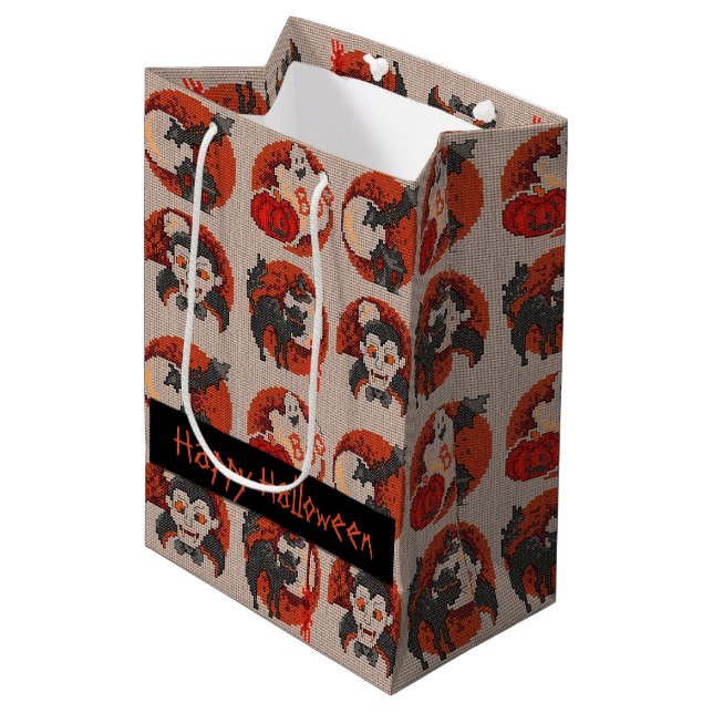 Traditionell Halloween Faux Kor-Stitch Gift Bag (Framsidan Vinklad)