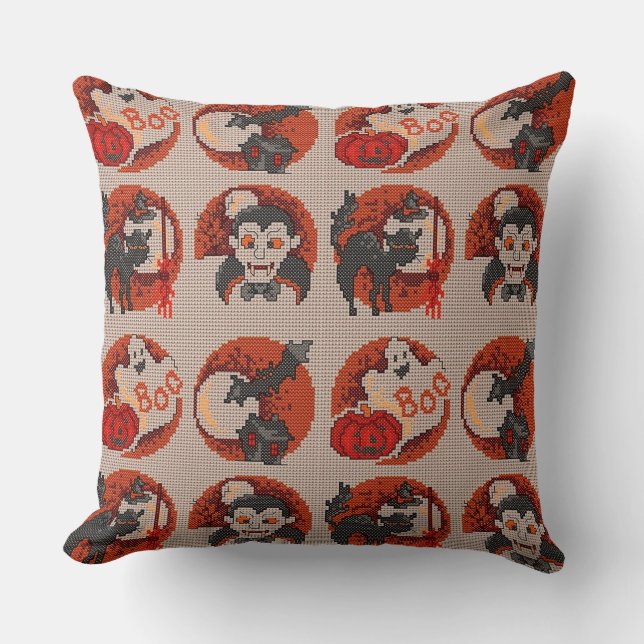 Traditionell Halloween Faux Kor-Stitch Pillow Kudde (Framsida)
