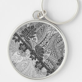 Traditionell hawaiisk monstera Tapa Rund Silverfärgad Nyckelring