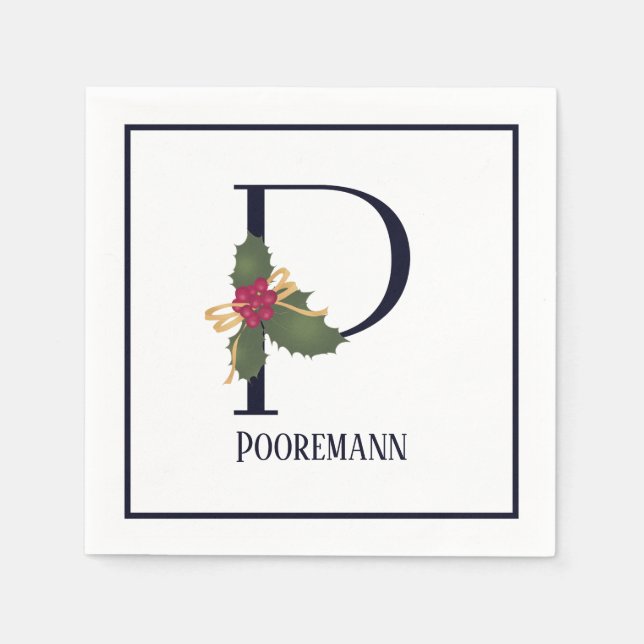 Traditionell Helgdag Monogram Brev P Pappersservet Pappersservett (Framsidan)