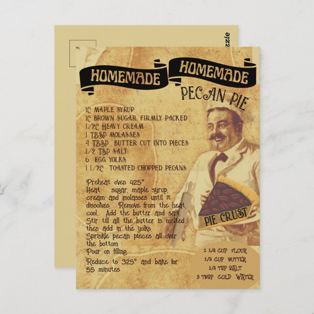 Traditionell Helgdag Pecan Paj Recipe | vykort (Fram/baksida)
