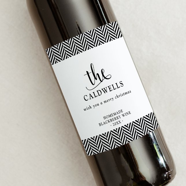 Traditionell Herringbone Homemade Vit jul Vinflaska Etikett (Skapare uppladdad)