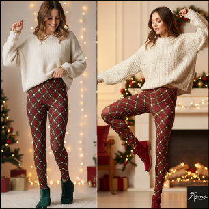 Traditionell Holiday Argyle-rutig röd guld Leggings