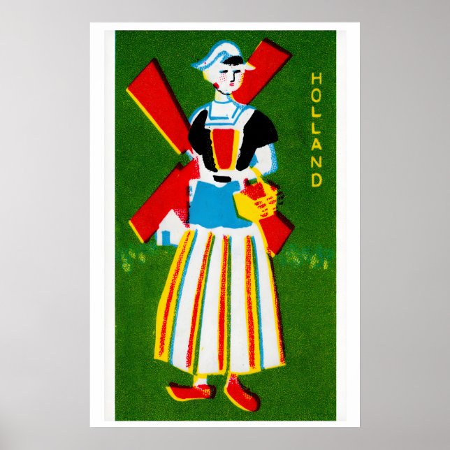 Traditionell holländsk kvinna - Tändsticksasktryck Poster (Framsidan)