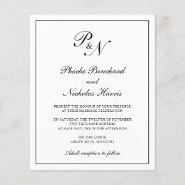 Traditionell inbjudan till monogrambudgetbröllop flygblad