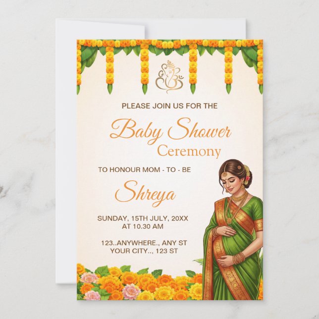 Traditionell indisk baby shower-inbjudan inbjudningar (Framsida)