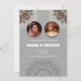 Traditionell indisk bröllopsinbjudan i Grått Grad Inbjudningar