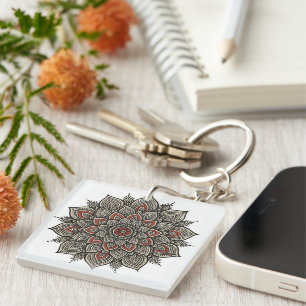 Traditionell indisk mandala Art i svart och röd
