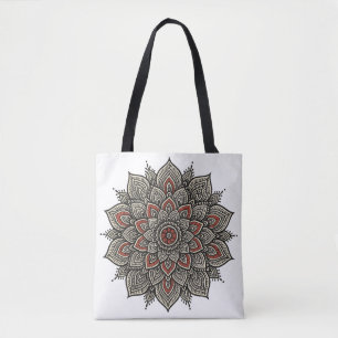 Traditionell indisk mandala Art i svart och röd Tygkasse