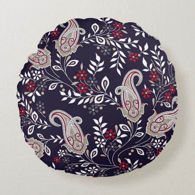 Traditionell indisk paisley, sömlös mönster. rund kudde (Framsidan)